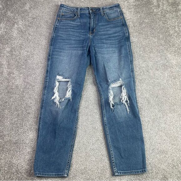 Hollister Mom Jeans Women's 26X25 Blue Straight Ultra High Rise Medium Denim - Picture 1 of 11